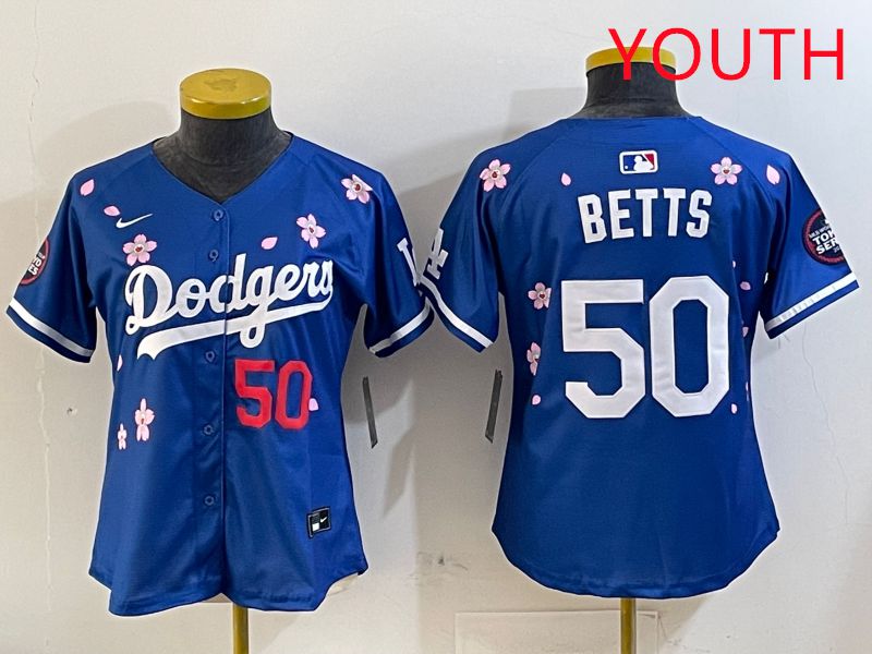 Youth Los Angeles Dodgers #50 Betts Blue Sakura Edition 2025 Nike MLB Jersey style 7